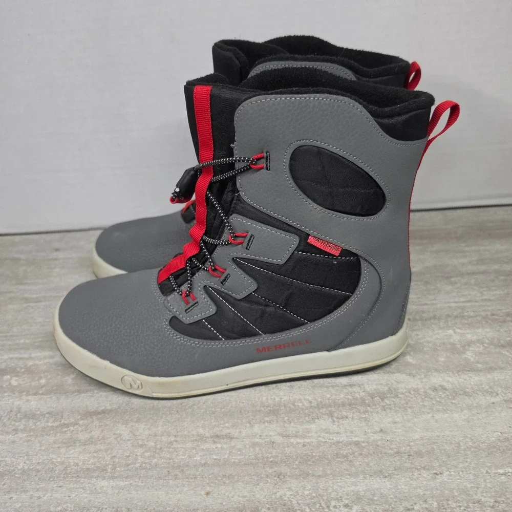 Merrell Snow Crush 2.0 Waterproof Winter Boots Kids 7M Grey Red MK267145